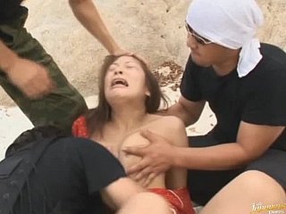 Cute Akane Mochida Gets Gangbanged with the addition of Camouflaged prevalent Cum loll