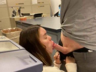 Caught Spasmodical Off At Office - Sob sister Gives Blowjob Increased by Takes Public Cumshot